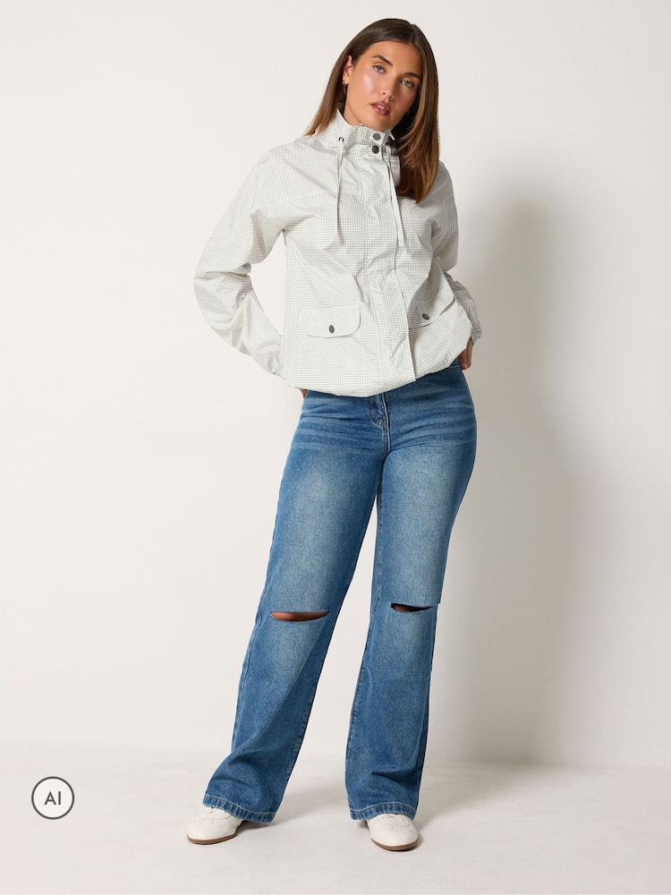 Long Tall Sally Cream Check Windbreaker Jacket - Image 2 of 6 Long Tall Sally Cream Check Windbreaker Jacket - Image 2 of 6