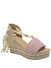 Ravel Pink Hesian Wedge Sandals With Tie Up Lace - Image 1 of 4