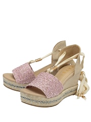 Ravel Pink Hesian Wedge Sandals With Tie Up Lace - Image 2 of 4