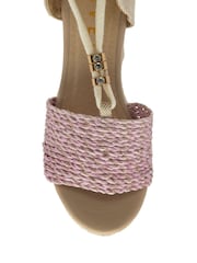 Ravel Pink Hesian Wedge Sandals With Tie Up Lace - Image 4 of 4