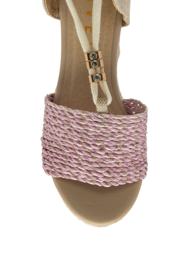 Ravel Pink Hesian Wedge Sandals With Tie Up Lace - Image 4 of 4