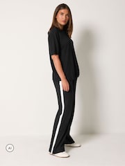 Long Tall Sally Black Contrast Cotton Wide Leg Joggers - Image 1 of 6