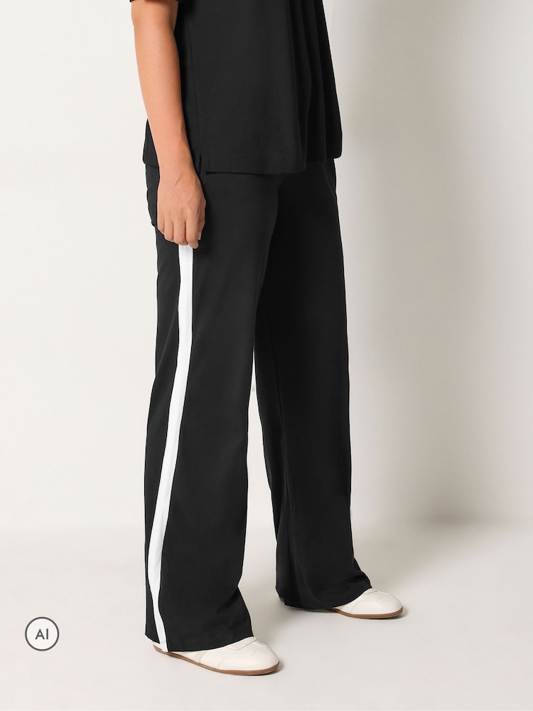 Long Tall Sally Black Contrast Cotton Wide Leg Joggers - Image 2 of 6 Long Tall Sally Black Contrast Cotton Wide Leg Joggers - Image 2 of 6