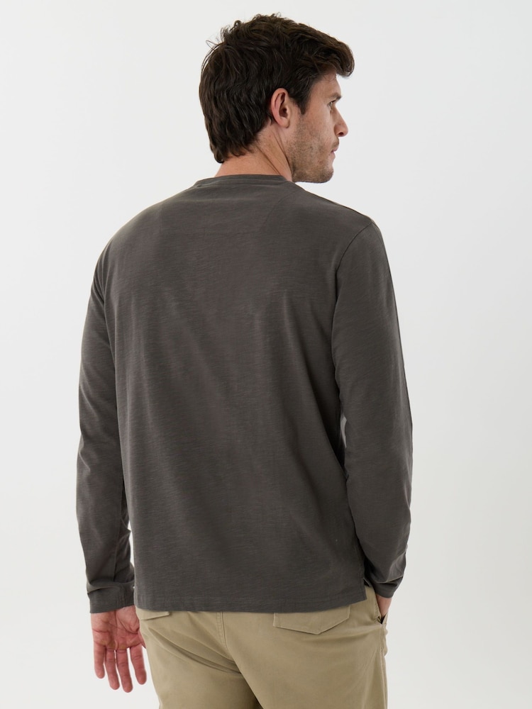 Saltwell Charcoal Brown Cotton Sleeved Grandad Collar Top - Image 2 of 5 Saltwell Charcoal Brown Cotton Sleeved Grandad Collar Top - Image 2 of 5