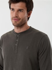 Saltwell Charcoal Brown Cotton Sleeved Grandad Collar Top - Image 4 of 5