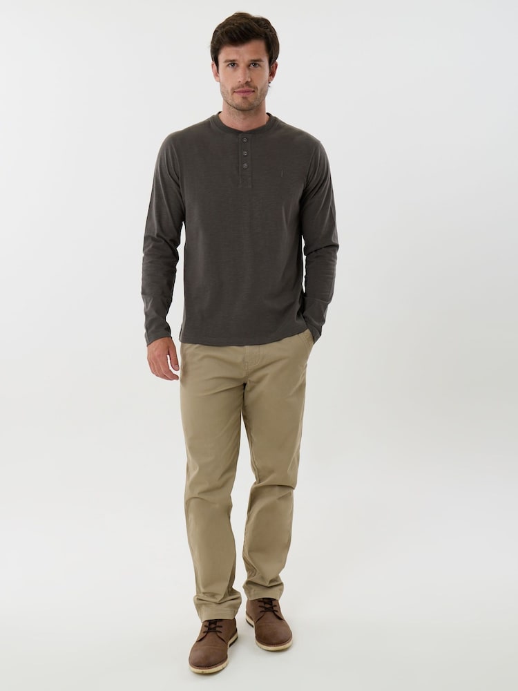 Saltwell Charcoal Brown Cotton Sleeved Grandad Collar Top - Image 5 of 5 Saltwell Charcoal Brown Cotton Sleeved Grandad Collar Top - Image 5 of 5