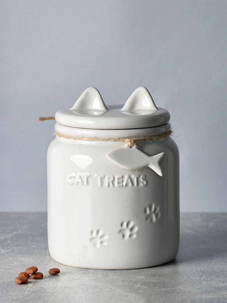 Grey Ceramic Cat Treat Jar - Image 1 of 3 Grey Ceramic Cat Treat Jar - Image 1 of 3