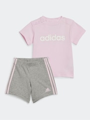 adidas Pink/Grey Sportswear Essentials Lineage Organic Cotton T-Shirt And Shorts Set - Image 1 of 6