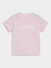 adidas Pink/Grey Sportswear Essentials Lineage Organic Cotton T-Shirt And Shorts Set - Image 2 of 6