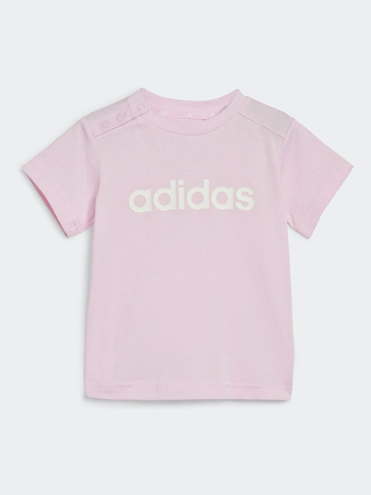 adidas Pink/Grey Sportswear Essentials Lineage Organic Cotton T-Shirt And Shorts Set - Image 2 of 6