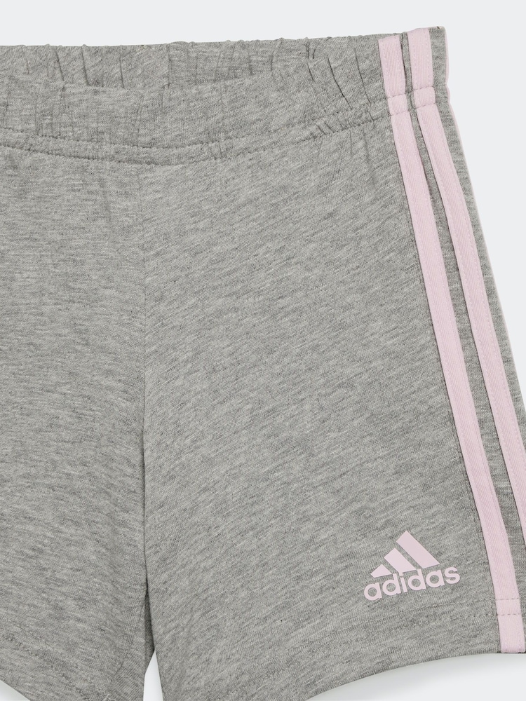 adidas Pink/Grey Sportswear Essentials Lineage Organic Cotton T-Shirt And Shorts Set - Image 6 of 6