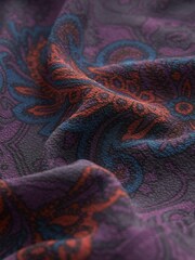 Dark Purple Paisley Print Textured Long Sleeve Shirt with Pocket - Image 6 of 6