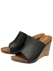 Ravel Black Leather Wedge Mule Sandals - Image 2 of 4
