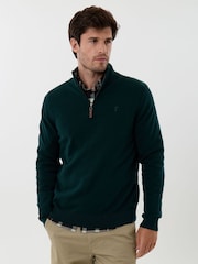 Saltwell Green Cotton Funnel Neck Quarter Zip Jumper - Image 1 of 5