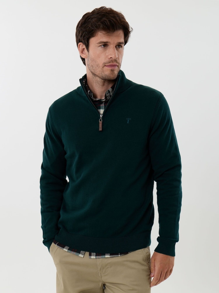 Saltwell Green Cotton Funnel Neck Quarter Zip Jumper - Image 1 of 5 Saltwell Green Cotton Funnel Neck Quarter Zip Jumper - Image 1 of 5