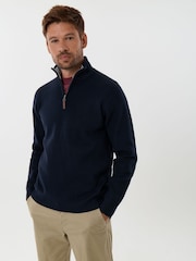 Saltwell Blue Double-Layered Collar Quarter Zip Jumper - Image 1 of 6