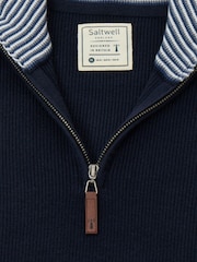 Saltwell Blue Double-Layered Collar Quarter Zip Jumper - Image 6 of 6