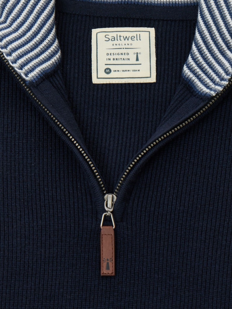 Saltwell Blue Double-Layered Collar Quarter Zip Jumper - Image 6 of 6 Saltwell Blue Double-Layered Collar Quarter Zip Jumper - Image 6 of 6