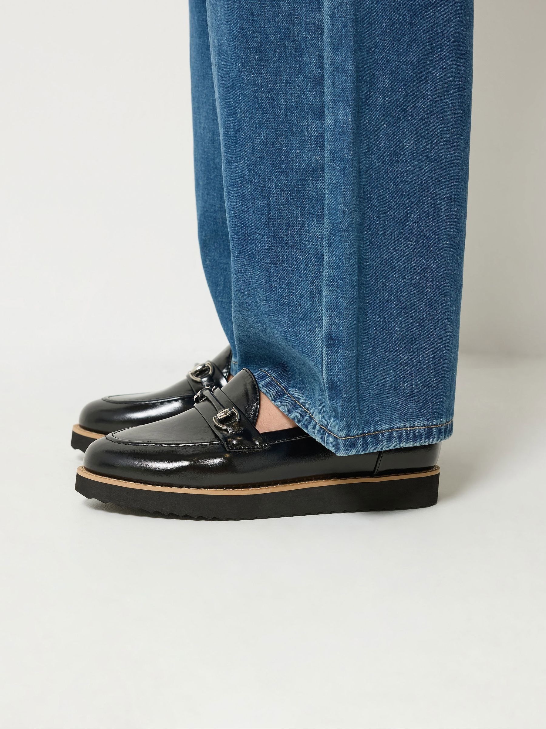 Long Tall Sally Women's Black Faux Leather Metal Trim Loafers In Standard Fit - Image 1