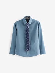 Blue Long Sleeve 100% Cotton Shirt with Tie Set (3-16yrs) - Image 1 of 3