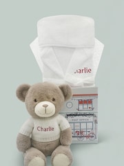 Babyblooms Personalised 100% Cotton Christmas Frankie Bear Soft Toy and Bathrobe Set-0-12m - Image 1 of 6