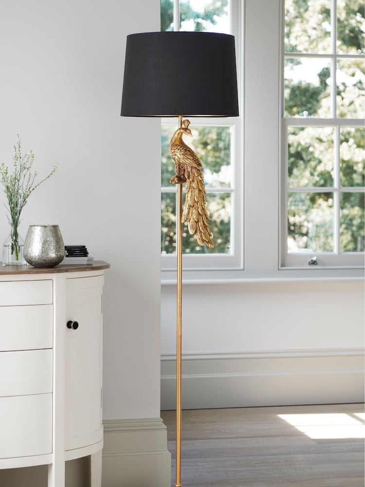 Black/Gold Peacock Floor Lamp - Image 2 of 9