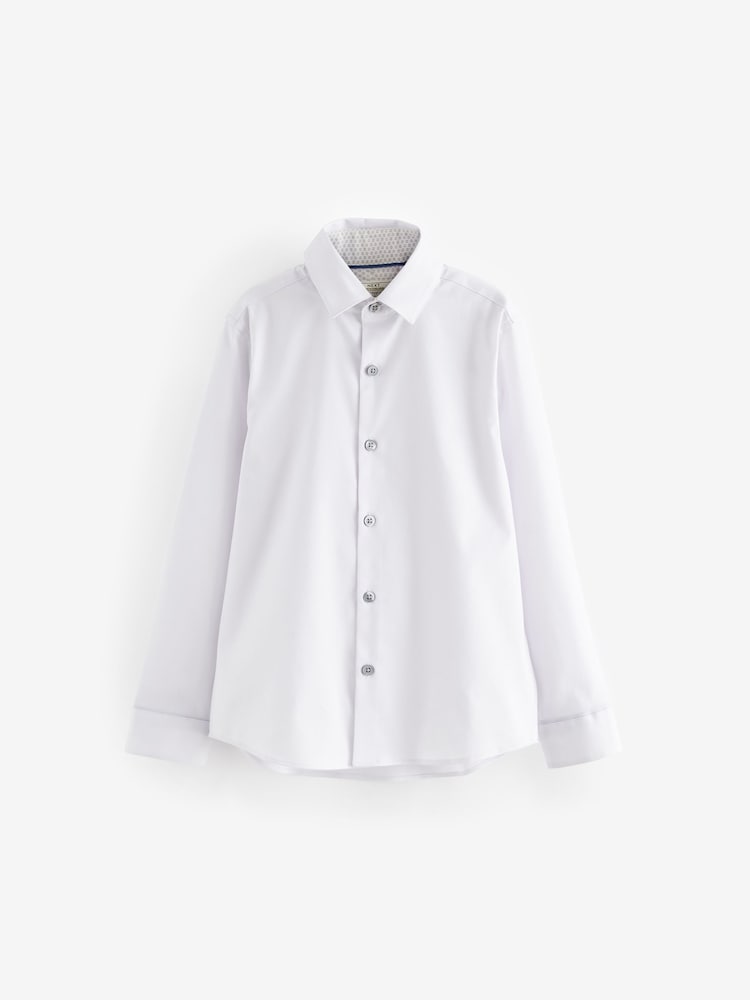 White/Pink Long Sleeve 100% Cotton Shirt with Tie Set (3-16yrs) - Image 2 of 5