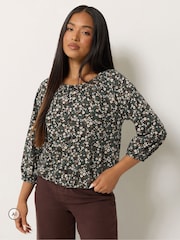 M&Co Petite Ditsy Floral Button Through Cotton Blouse - Image 1 de 6