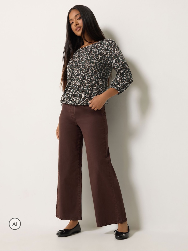 M&Co Petite Ditsy Floral Button Through Cotton Blouse - Image 2 de 6
