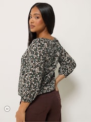 M&Co Petite Ditsy Floral Button Through Cotton Blouse - Image 3 de 6