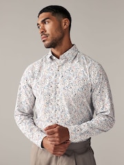 White Floral Print Regular Fit 100% Cotton Long Sleeves Single Cuff Formal Shirt - Image 1 of 8