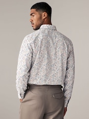 White Floral Print Regular Fit 100% Cotton Long Sleeves Single Cuff Formal Shirt - Image 2 of 8