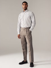 White Floral Print Regular Fit 100% Cotton Long Sleeves Single Cuff Formal Shirt - Image 3 of 8
