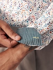 White Floral Print Regular Fit 100% Cotton Long Sleeves Single Cuff Formal Shirt - Image 5 of 8