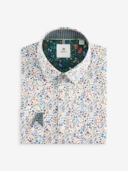 White Floral Print Regular Fit 100% Cotton Long Sleeves Single Cuff Formal Shirt - Image 6 of 8