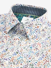 White Floral Print Regular Fit 100% Cotton Long Sleeves Single Cuff Formal Shirt - Image 7 of 8