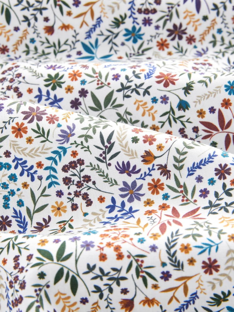 White Floral Print Regular Fit 100% Cotton Long Sleeves Single Cuff Formal Shirt - Image 8 of 8