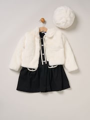 Miss White Fur Jacket and Dress Outfit Set - Image 1 of 6