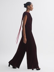 Florere Relaxed Fit Velvet Tie Neck Jumpsuit - Image 1 of 5