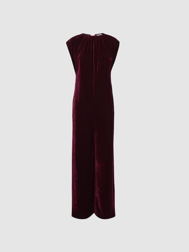 Florere Relaxed Fit Velvet Tie Neck Jumpsuit - Image 2 of 5