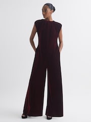 Florere Relaxed Fit Velvet Tie Neck Jumpsuit - Image 3 of 5