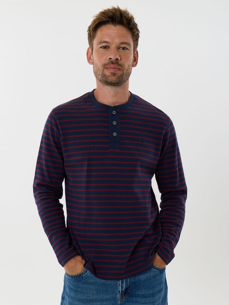 Saltwell Red Textured Cotton Grandad Collar Top - Image 1 of 5 Saltwell Red Textured Cotton Grandad Collar Top - Image 1 of 5