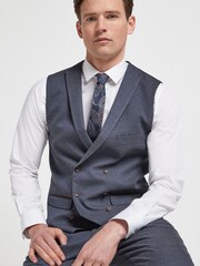 Blue Herringbone Suit Waistcoat - Image 1 of 6