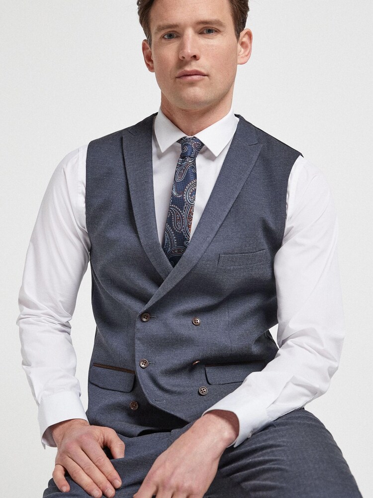 Blue Herringbone Suit Waistcoat - Image 1 of 6 Blue Herringbone Suit Waistcoat - Image 1 of 6