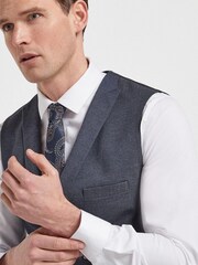 Blue Herringbone Suit Waistcoat - Image 4 of 6