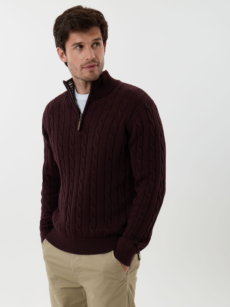 Saltwell Cable Knit Bomull Hög ståkrage Quarter Zip Jumper - Bild 1 av 5