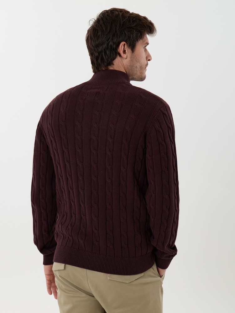 Saltwell Cable Knit Bomull Hög ståkrage Quarter Zip Jumper - Bild 2 av 5