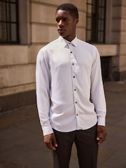 White/Black Pin Stripe Regular Fit Viscose Long Sleeve Single Cuff Shirt - Image 1 of 8