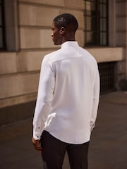 White/Black Pin Stripe Regular Fit Viscose Long Sleeve Single Cuff Shirt - Image 3 of 8