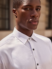 White/Black Pin Stripe Regular Fit Viscose Long Sleeve Single Cuff Shirt - Image 5 of 8